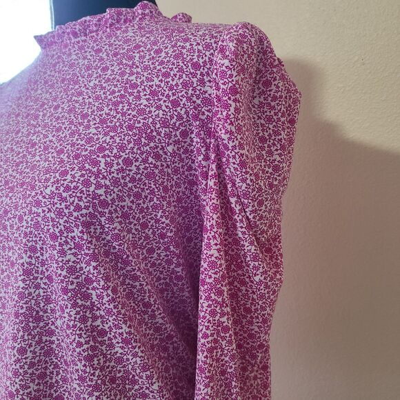 Adrianna Papell Pink Floral Top Women's Size Small High Neck 3/4 Sleeve Stretch - Picture 7 of 11